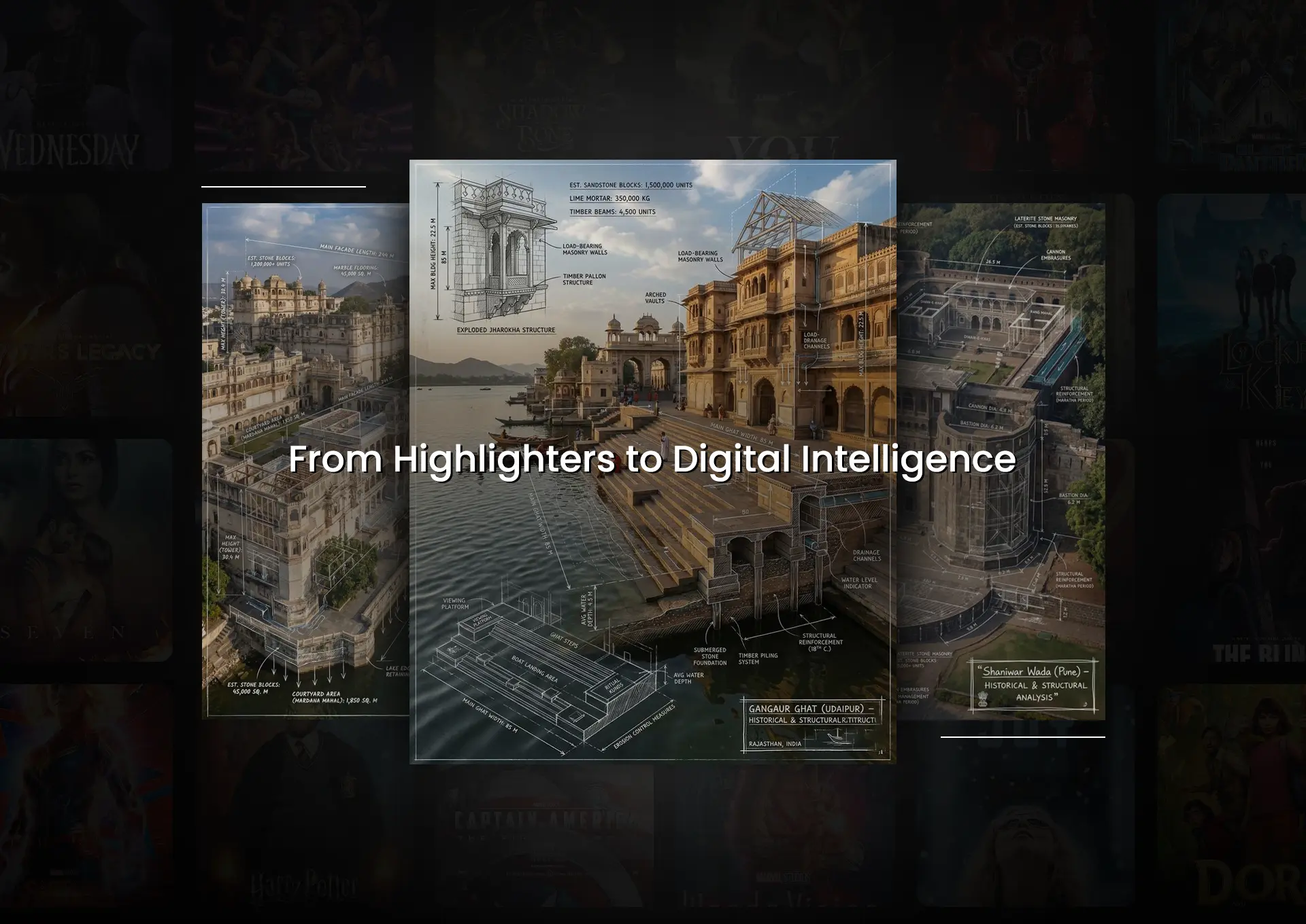 Architectural-style visual representing the evolution of film script breakdowns from manual highlighting to AI-powered digital intelligence in Bollywood and regional cinema production.