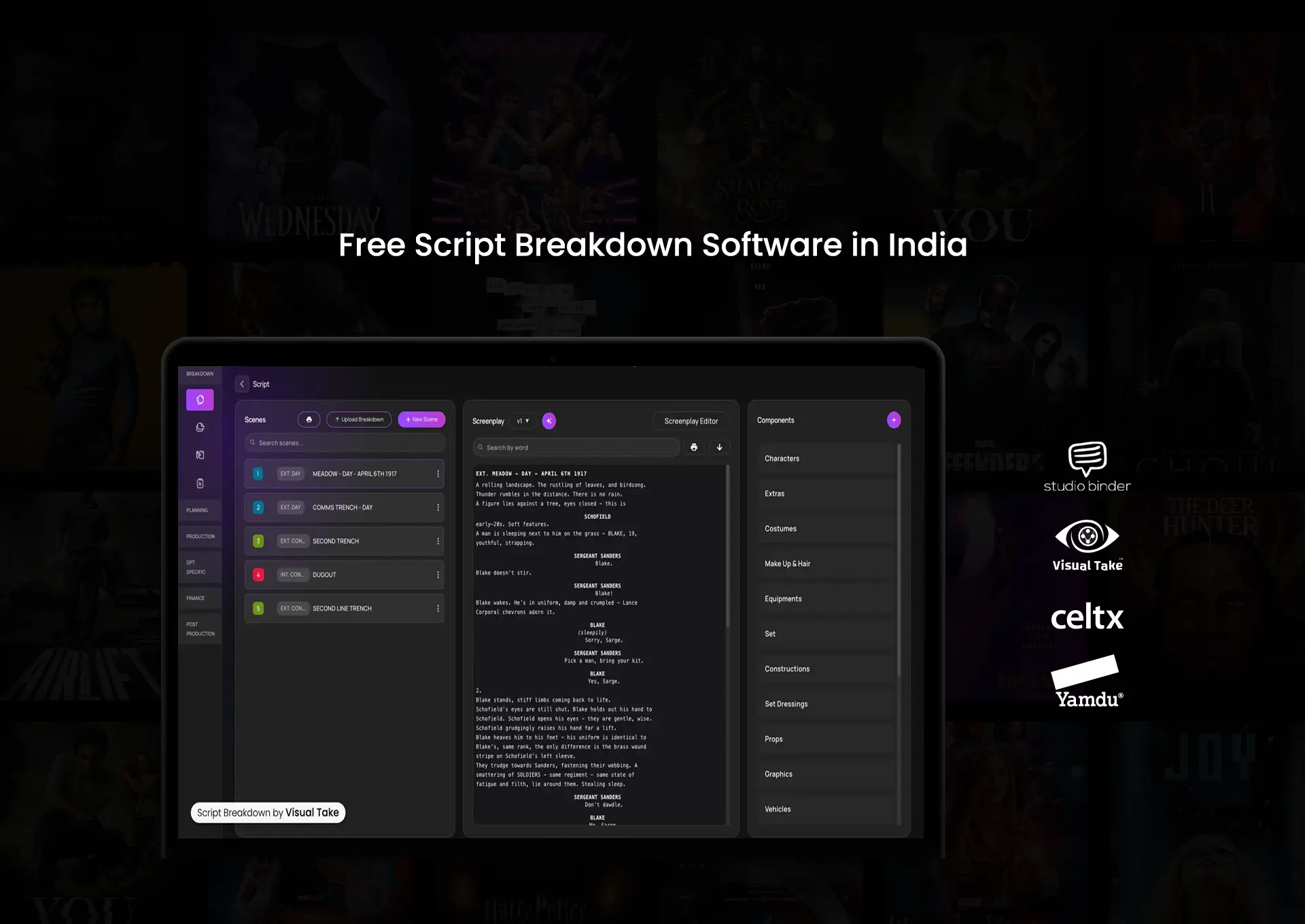 Script breakdown software dashboard for film production planning