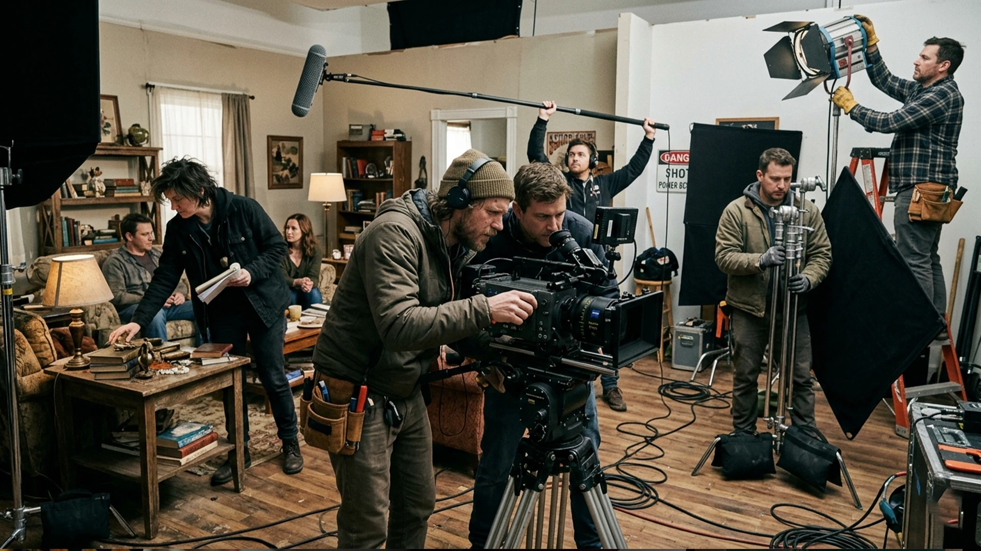 Film crew working on movie set production